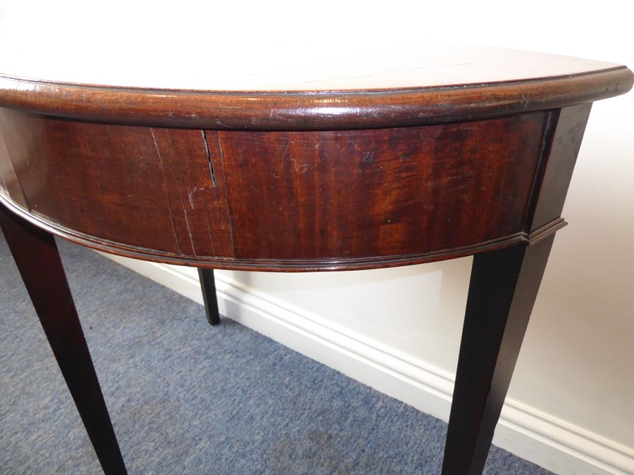 A George III period demi-lune mahogany side table raised on square tapering legs (81cm widest) - Image 4 of 6