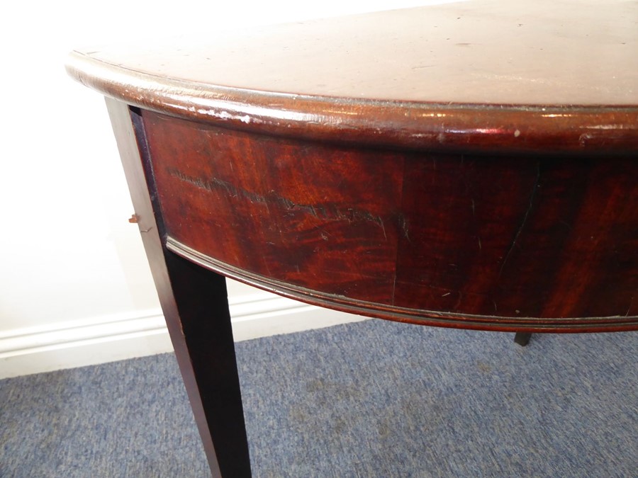A George III period demi-lune mahogany side table raised on square tapering legs (81cm widest) - Image 5 of 6