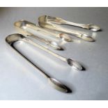 Three pairs of late Georgian hallmarked silver sugar tongs (The cost of UK postage via Royal Mail