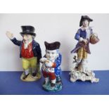 A 19th century Staffordshire jug modelled as 'Mr Pickwick', a smaller Continental tin-glazed