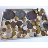 An interesting collection of coins, medallions, military buttons and similar; to include a large and