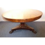 A fine William IV - Victorian period circular tilt-top rosewood breakfast table; the finely