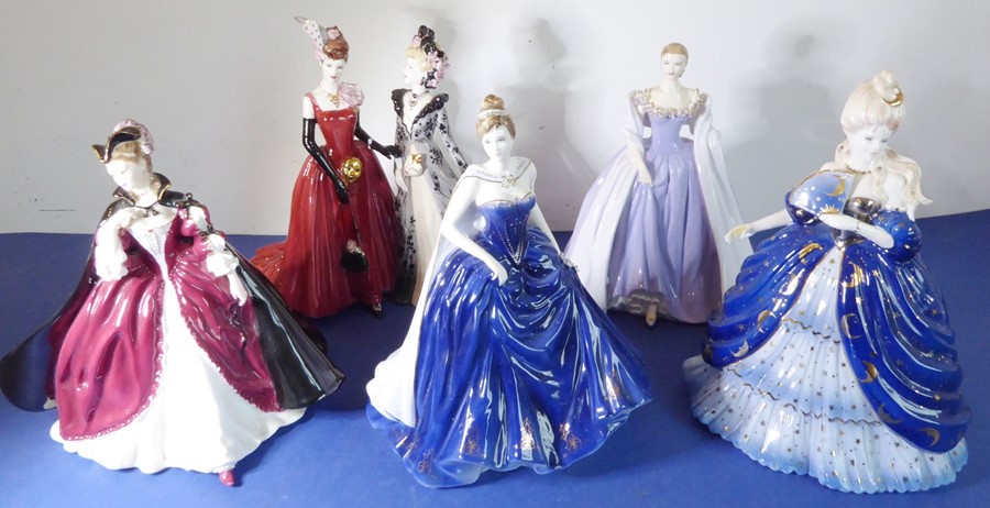 Five limited edition Coalport porcelain figures: 'Moon' (1325/2500), 'The Wicked Lady' (390/