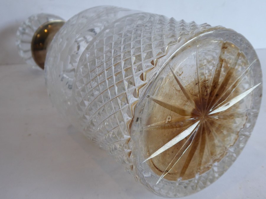 A cut-glass cylindrical decanter with mushroom-style stopper and hallmarked silver neck, also with - Image 7 of 7