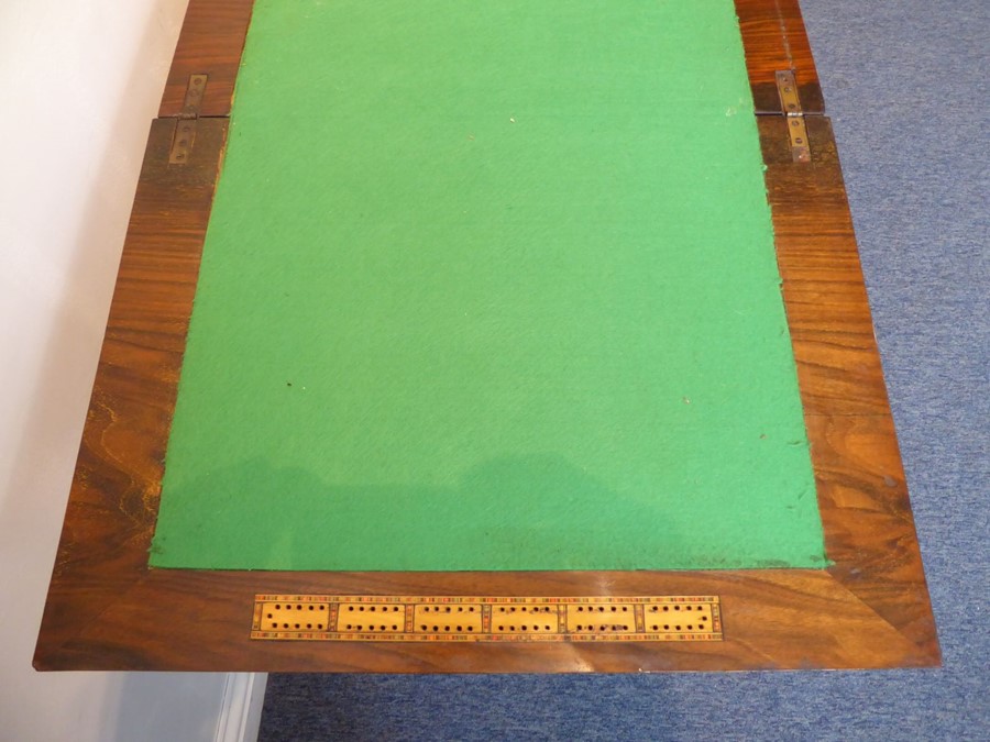 A circa 1900 walnut and mahogany games/card table with Canterbury lower section; the inlaid - Image 8 of 8