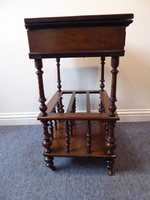 A circa 1900 walnut and mahogany games/card table with Canterbury lower section; the inlaid - Image 5 of 8