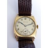 A 9-carat yellow-gold cased Rolex dress wristwatch; the cream dial with Arabic numerals and signed