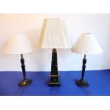 A pair of patinated bronze table lamps in neoclassical style, together with shades and one other '