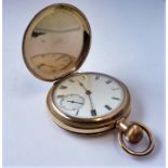 An early 20th century gold-plated cased full Hunter gentleman's pocket fob watch by Waltham & Co.,