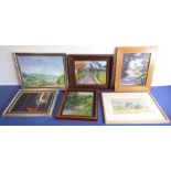 Five modern framed oil paintings and a framed and glazed watercolour; the oils to include Annette