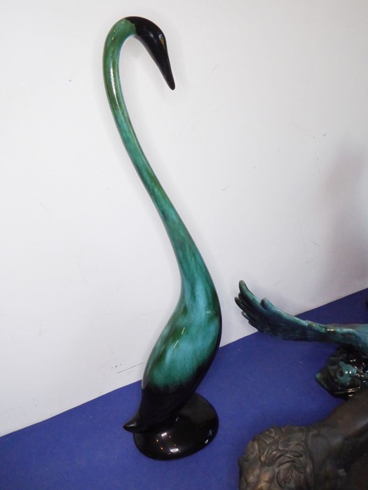 Eight green glazed ceramic animals including dogs, a cat and an open-winged bird (the tallest 46.5cm - Image 3 of 9