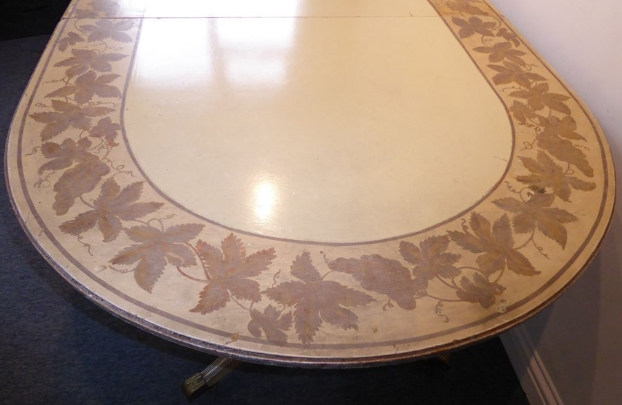 A shabby-chic-style extending oval dining table; the reeded-edge top decorated in paint with - Image 4 of 5