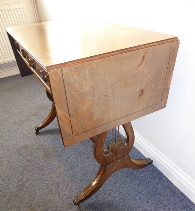 A reproduction mahogany Regency-style sofa table; two true and two dummy drawers opposing, reeded- - Image 2 of 5