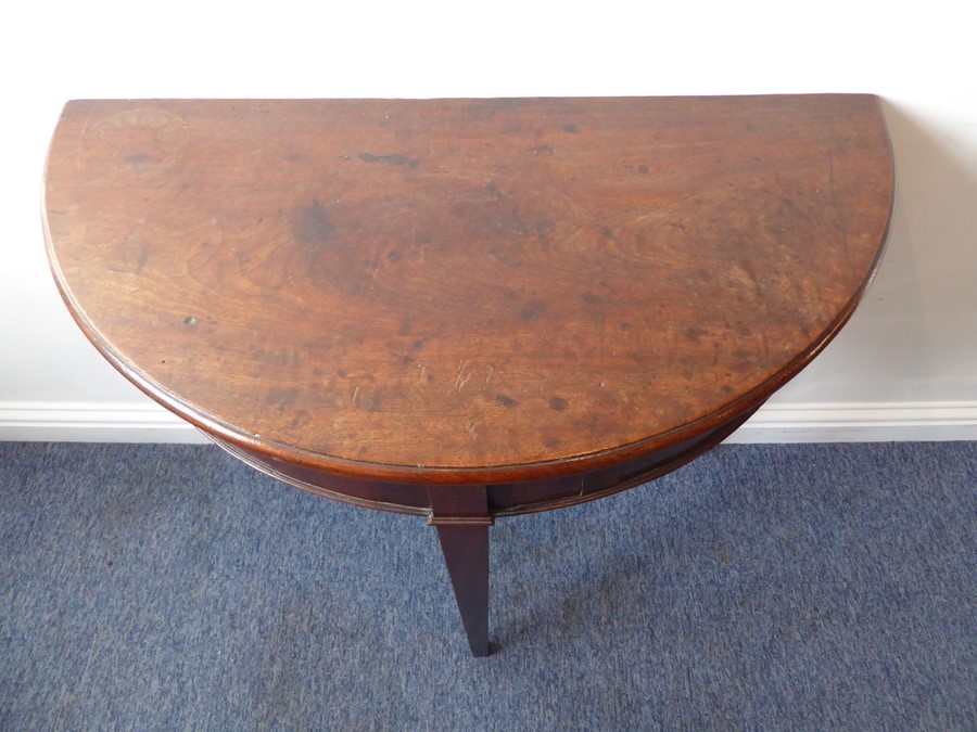 A George III period demi-lune mahogany side table raised on square tapering legs (81cm widest) - Image 2 of 6