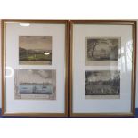 Four hand-coloured engravings mounted in two frames: 'View from One Tree Hill in Greenwich and 'View