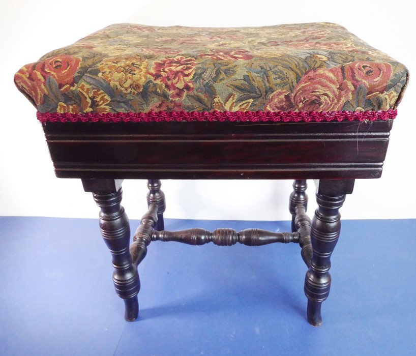 A late Victorian piano stool with upholstered top and raising mechanism - Image 7 of 8