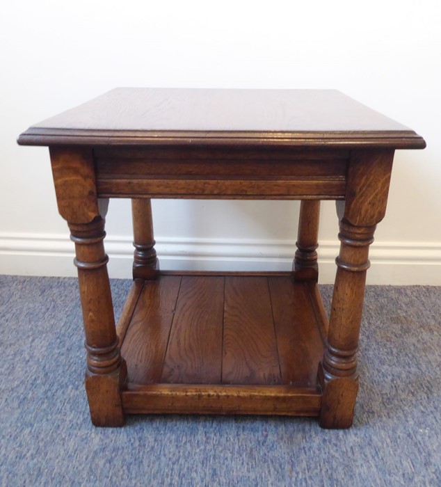 A good reproduction oak occasional table; the moulded top above gun-barrel style legs united by a - Image 3 of 4