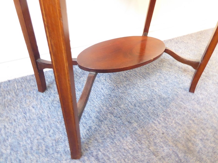 An Edwardian oval mahogany and boxwood-strung occasional table on square tapering legs united by - Image 4 of 4