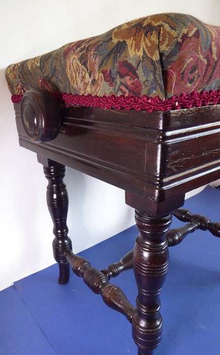 A late Victorian piano stool with upholstered top and raising mechanism - Image 3 of 8