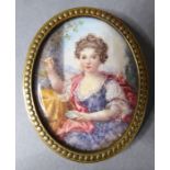 A late 19th century portrait miniature of a young lady in a pinchbeck frame