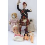 Collectors' dolls etc. including 1950s examples and an old peg doll and a Scottish Highlander doll