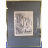 JOHN SELL COTMAN (1782-1842); an 1811 monochrome etching, 'Part of the Refectory of Fountains Abbey,
