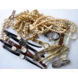 An assorted selection of costume jewellery together with assorted dress watches (mostly women's) and