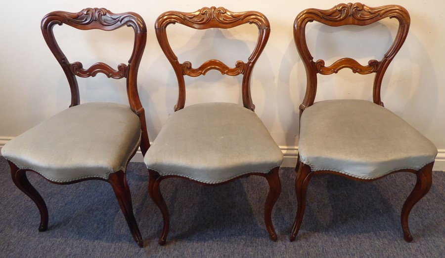 Three 19th century rosewood balloon-back-style salon chairs circa 1835/40; each on moulded - Image 3 of 6