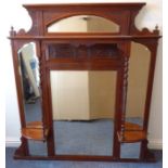 A large Edwardian mahogany-framed overmantle mirror; various hand-bevelled shaped mirror plates