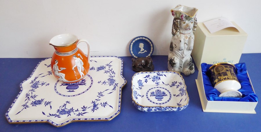 A selection of ceramics to include an unusual 19th century Staffordshire Potteries jug modelled as a