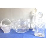 A small selection of fine glassware: to include a mid-20th century hand-cut oval basket; a hand-