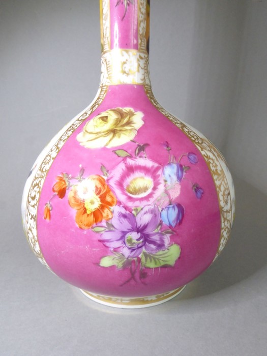 A late 19th century Dresden-style porcelain bottle vase (now drilled with a singular small hole to - Image 3 of 8