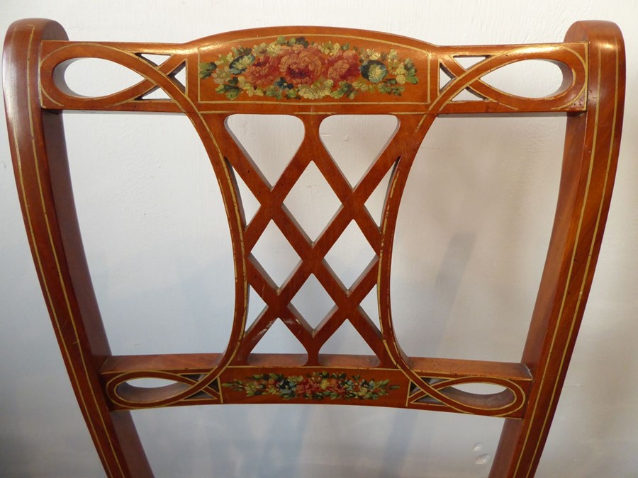 A single Edwardian period satinwood revival bedroom chair; the top rail decorated with roses above a - Image 3 of 7