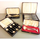 Cased hallmarked silverware to include a knife, spoon and fork set (Elizabeth Viner, Sheffield assay
