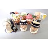 Eight miniature Royal Doulton hand-decorated porcelain character jugs: 'Falstaff', 'Beefeater', '