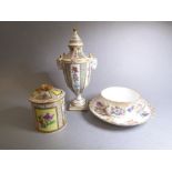 Three pieces of Dresden porcelain: a fine neo-classical-style hand gilded and decorated urn and