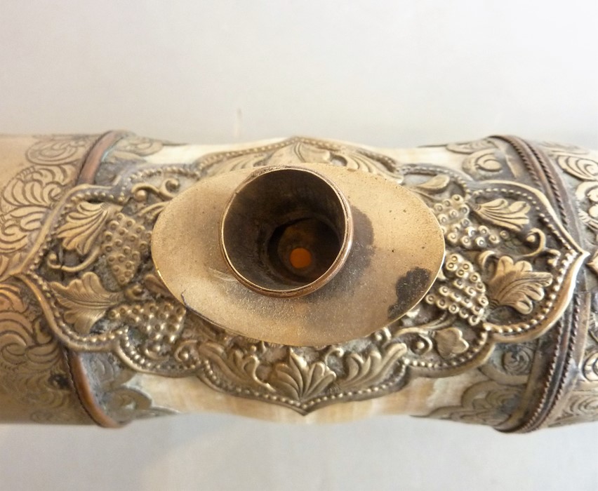 An oversized Chinese alabaster and metal mounted antique-style ceremonial pipe; the various bamboo- - Image 6 of 13
