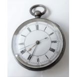 A silver-cased pocket watch with stop-watch mechanism, hallmarked Chester 1902 Condition Report: The