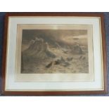 A large late Victorian monochrome print after Joseph Farquharson H.R.A.: 'Highland Raiders (The