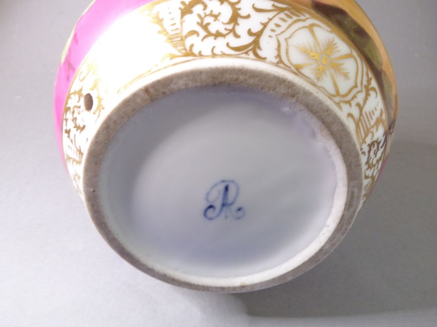 A late 19th century Dresden-style porcelain bottle vase (now drilled with a singular small hole to - Image 8 of 8