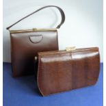 A fine Mappin & Webb dress handbag in crocodile-effect brown leather; together with one other
