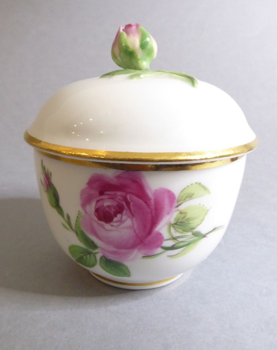 A fine Meissen porcelain circular pot, cover and stand, each piece hand-decorated with various - Image 3 of 12