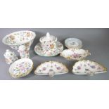 Minton Haddon Hall ceramics (various) together with a boat-shaped Royal Crown Derby trinket dish