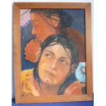 Indian School - an oil on artist's board study of a woman at prayer another at full face and looking