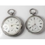 Two 1890s silver-cased pocket watches for repair, both with white-enamel dial and subsidiary seconds