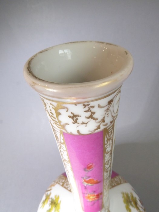 A late 19th century Dresden-style porcelain bottle vase (now drilled with a singular small hole to - Image 6 of 8