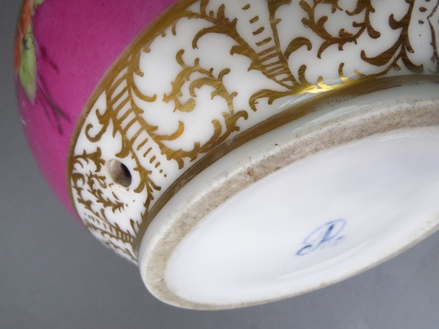 A late 19th century Dresden-style porcelain bottle vase (now drilled with a singular small hole to - Image 7 of 8