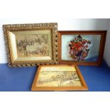 A late 19th century colour lithograph depicting an exterior scene, 'Taking Tea' (gilt-framed and