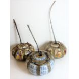 Three Chinese ceramic and metal-mounted pots and covers (as pipes) each of melon form and