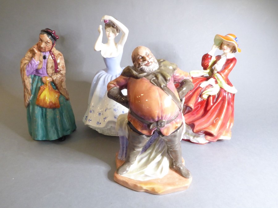 Four Royal Doulton hand-decorated porcelain figure models: 'Falstaff' (H.N. 2054) circa 1949, '